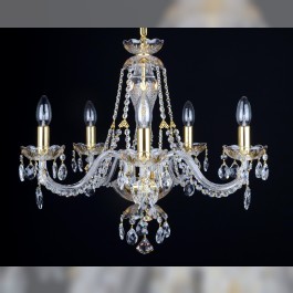 5 Arms gold decorated crystal chandelier with crystal almonds