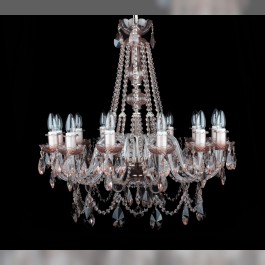 12-arm crystal chandelier in pastel pink-brown color.