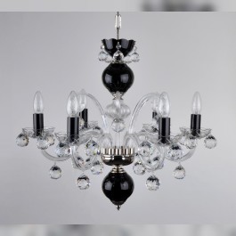 6 Arms Black Crystal chandelier with cut crystal balls - Silver