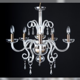 5 Arms Hand-blown smooth glass chandelier Antik