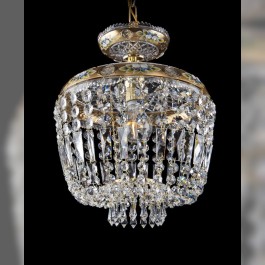 Golden basket chandelier made of Czech cut glass