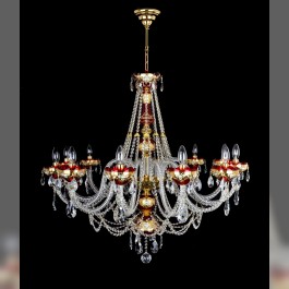 Larger luxury crystal chandelier made of ruby red glass for the living room