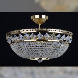 9 Bulbs Swarovski basket crystal chandelier with square stones - Gold brass