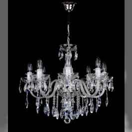 Bohemian 8 Arms Crystal chandelier with smooth glass arms - Silver metal