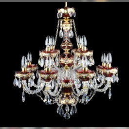 The chandelier is decorated with flowers made of ground glass (enamel) on a gold background