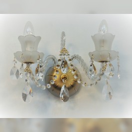2 Arms Crystal wall light made of sand blasted glass & cut crystal almonds