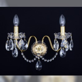 2 Arms tubular brass crystal wall light with cut crystal almonds