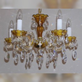 5 flames Colored Maria Theresa crystal chandelier with cut almonds - AMBER glass