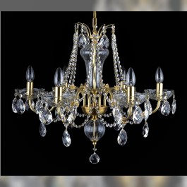 Detail - 6 Arms Matte brass crystal chandelier with cut crystal almonds