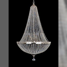 Detail of a silver glittering strass lamp with 9 bulbs