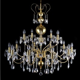 15 Arms gold shining crystal chandelier made of manually pressed brass parts