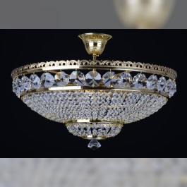 9 Bulbs Strass basket crystal chandelier with large cut octagons - Gold brass