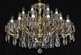 18 Arms Massive Cast brass chandelier with crystal almonds