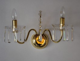 2 Arms tubular brass crystal wall light with cut crystal hooves