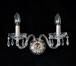 2 Arms Silver glass wall light with cut crystal drops