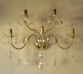 5 Arms tubular brass crystal wall light with cut crystal almonds