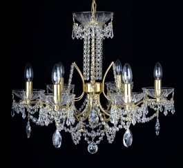 6 Arms brass crystal chandelier with cut crystal almonds & Strass chains