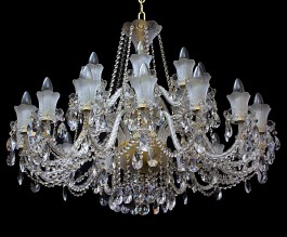 Large 18 Arms Crystal chandelier made of sand blasted glass & cut crystal almonds