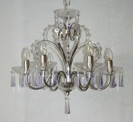 6 Arms plain crystal chandelier with cut crystal hoves
