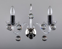 Modern black crystal wall sconce with 2 glass arms
