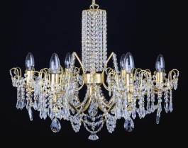6 Arms brass crystal chandelier with cut crystal almonds & Strass chains