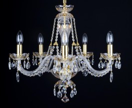 5 Arms gold decorated crystal chandelier with crystal almonds