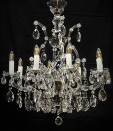 Antique looking 8 falmes Maria Theresa chandelier - brown stained brass