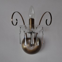 1 Arm crystal wall light with metal arm & cut crystal hooves - ANTIK brass