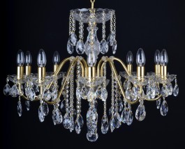 10 Arms gold brass crystal chandelier with cut crystal almonds