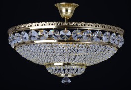 9 Bulbs Strass basket crystal chandelier with large cut octagons - Gold brass