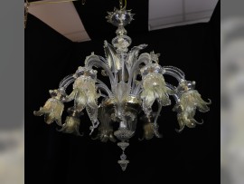 8-armed historic Murano chandelier viewed from below