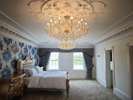 Chandelier with amber trimmings in yellow-orange color