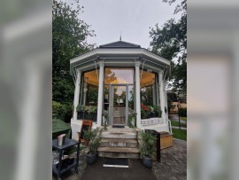 Large chandelier in the gazebo of Café Hajecek, České Budějovice