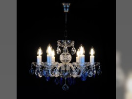 A small chandelier made of sapphire blue trimmings