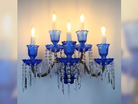 Large blue 5-arm Baccarat wall light - in lit condition