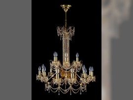 Rhinestone chandelier dia 86 x 110 cm / 18 bulbs made of shiny brass with metal arms code, 6160-12+6-S