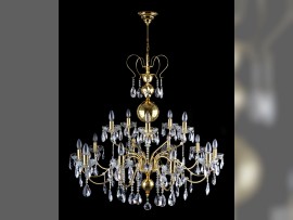 Large shiny chandelier made of shaped brass, dia 106 x 106 cm / 15 bulbs, crystal almonds, Code 6460-10+5-S