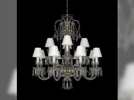 The same Baccarat chandelier with 12 arms and lampshades