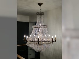 Basket chandelier with 8 metal tubular arms (8 bulbs) around the perimeter