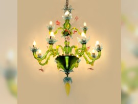 Detail of a Murano chandelier in a lit state