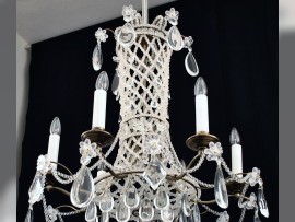 Detail of the Brass chandelier inlaid with pearls