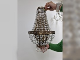 Small wall light in the shape of a basket chandelier - 2 bulbs, stained brass (patina)