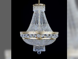 9-bulb strass basket crystal chandelier with large cut octagons - matte brass