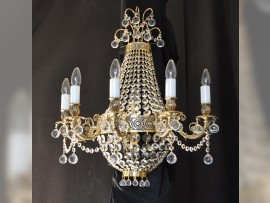 Large 5-arm wall light with strass basket and crystal balls (cast brass)
