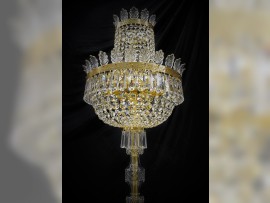Detail of the basket part of the Theresian floor lamp with rhinestones and glass palm leaves.