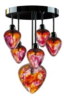 Red chandelier with six hearts and black lacquered metal
