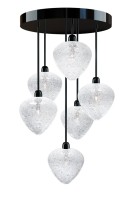 Chandelier made of black lacquered metal and clear glass with bubbles