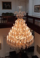 View of the chandelier from the gallery of the hall