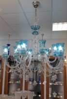 12-arm blue crystal chandelier with crystal vases