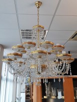 16-arm crystal chandelier with gilded bobeches